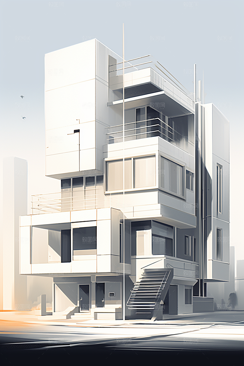 平面建筑简约扁平风插画