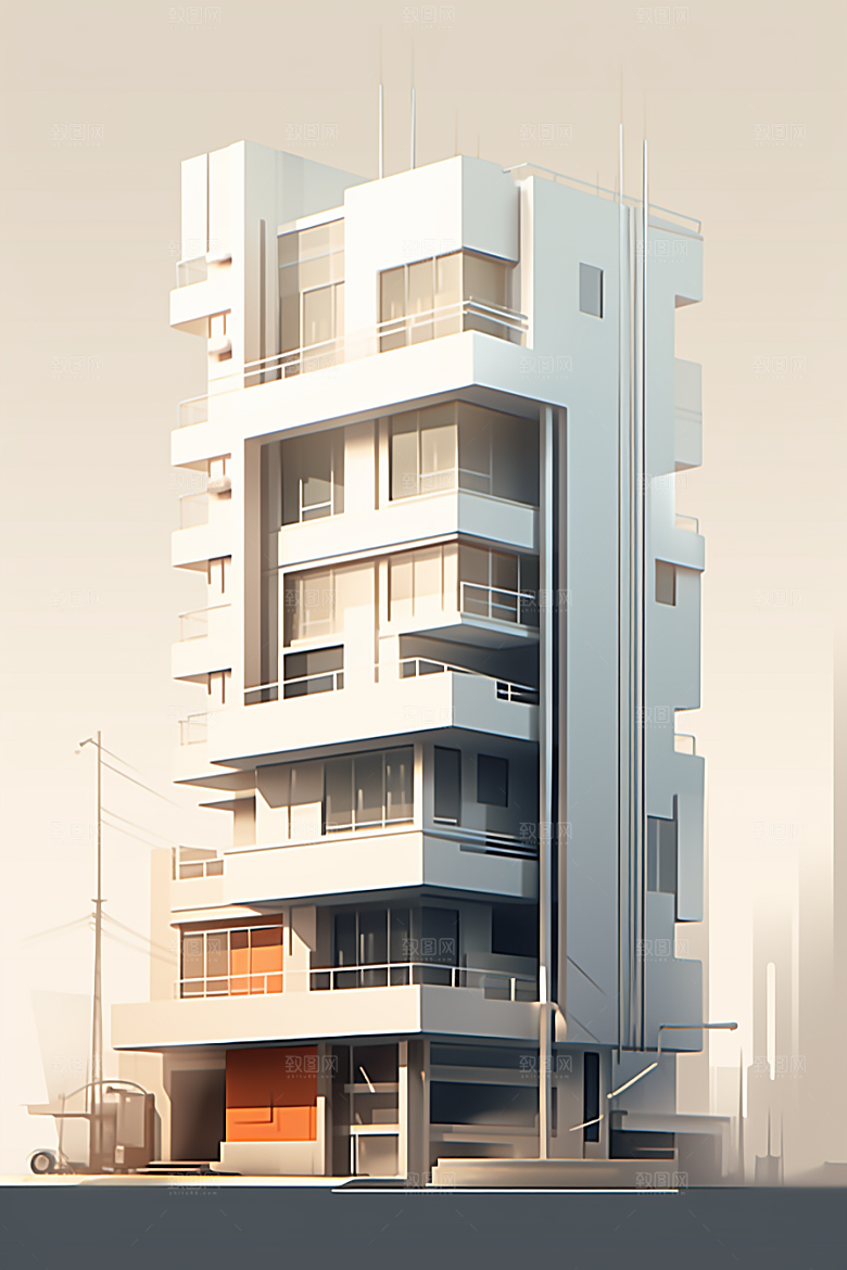 平面建筑大楼立面插画