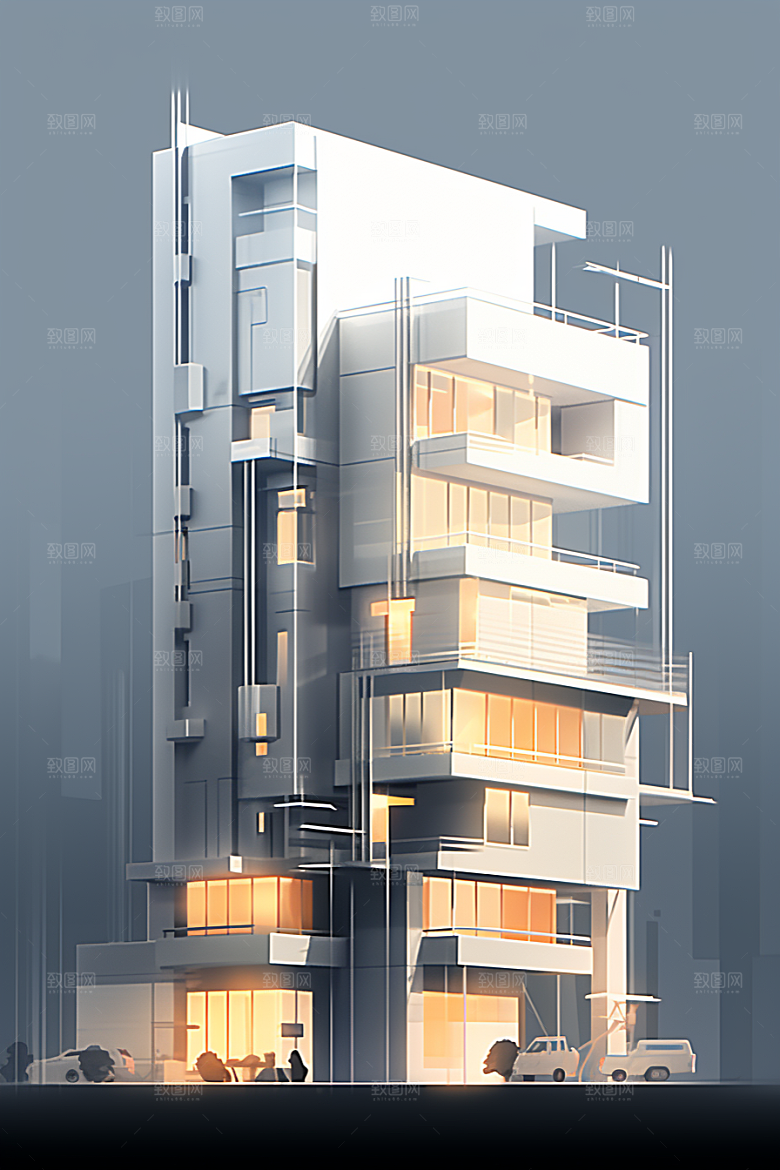 平面建筑高清简约插画