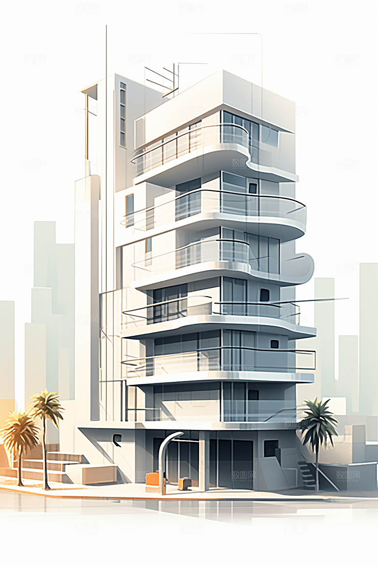 平面建筑简约大楼插画