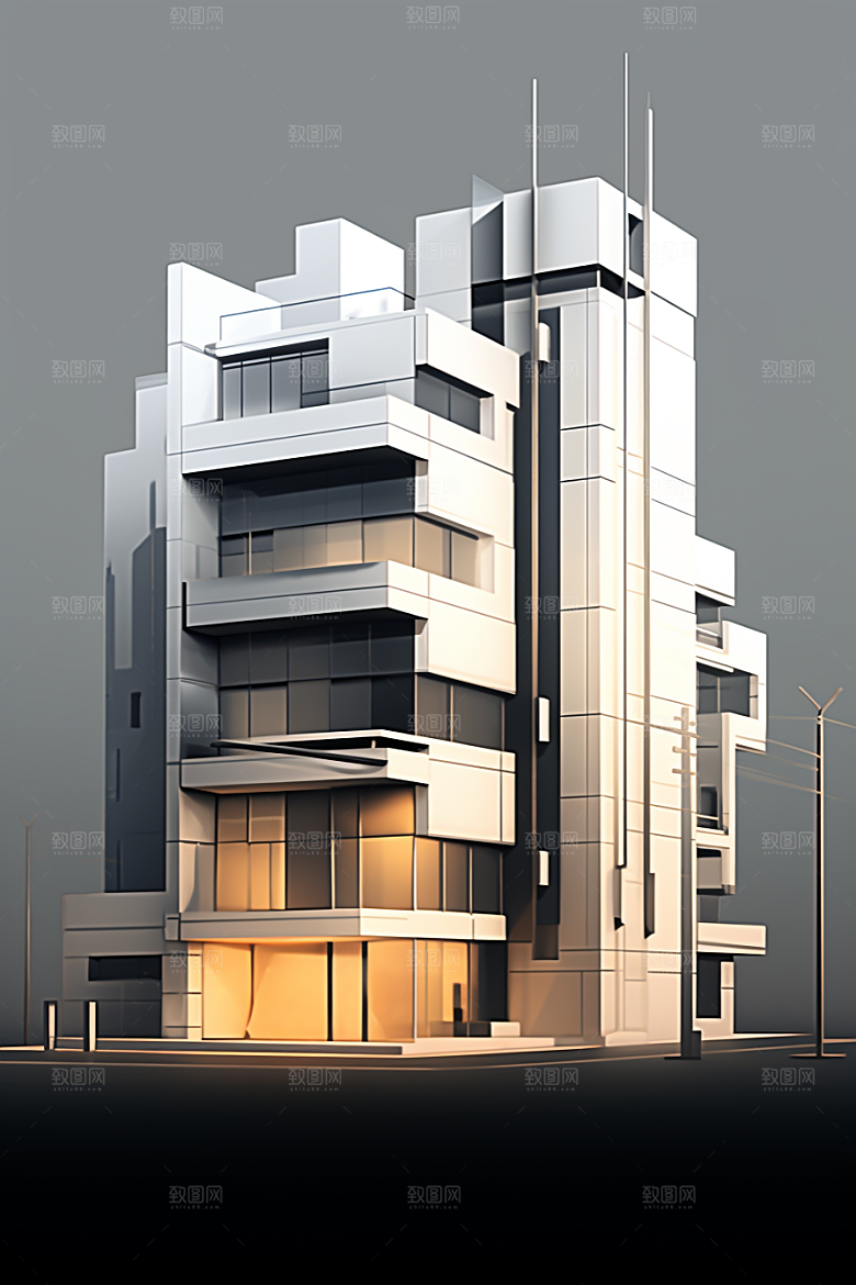平面建筑立面简约插画