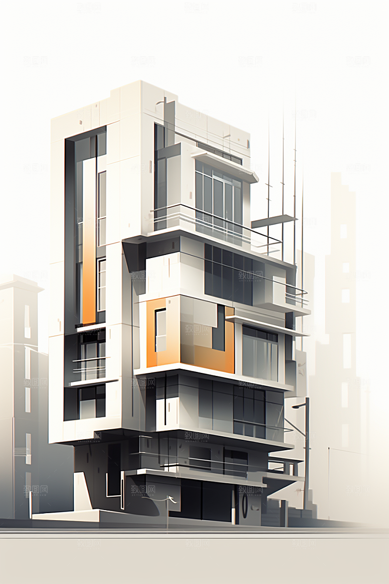 平面建筑设计感大厦插画