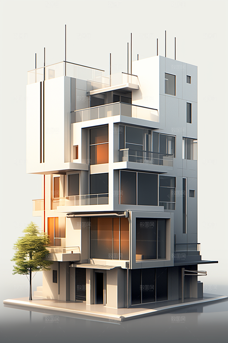 平面建筑简约大厦插画