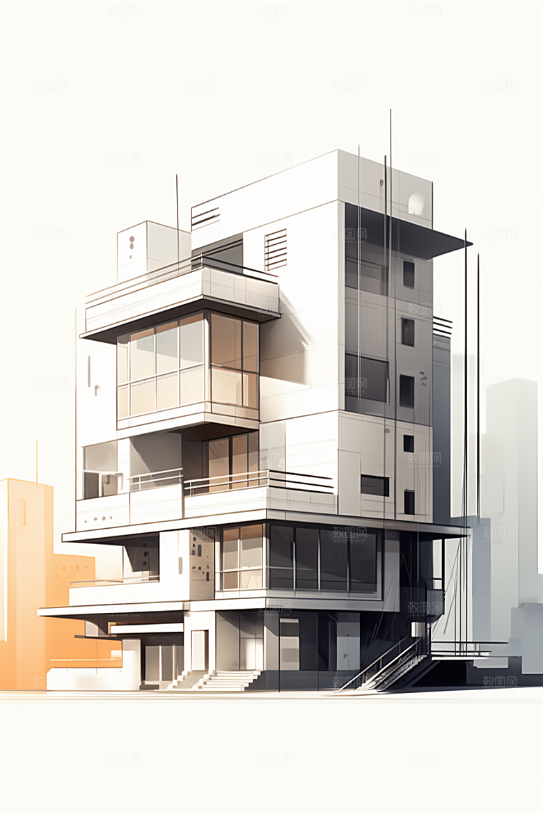 平面建筑大厦立面插画