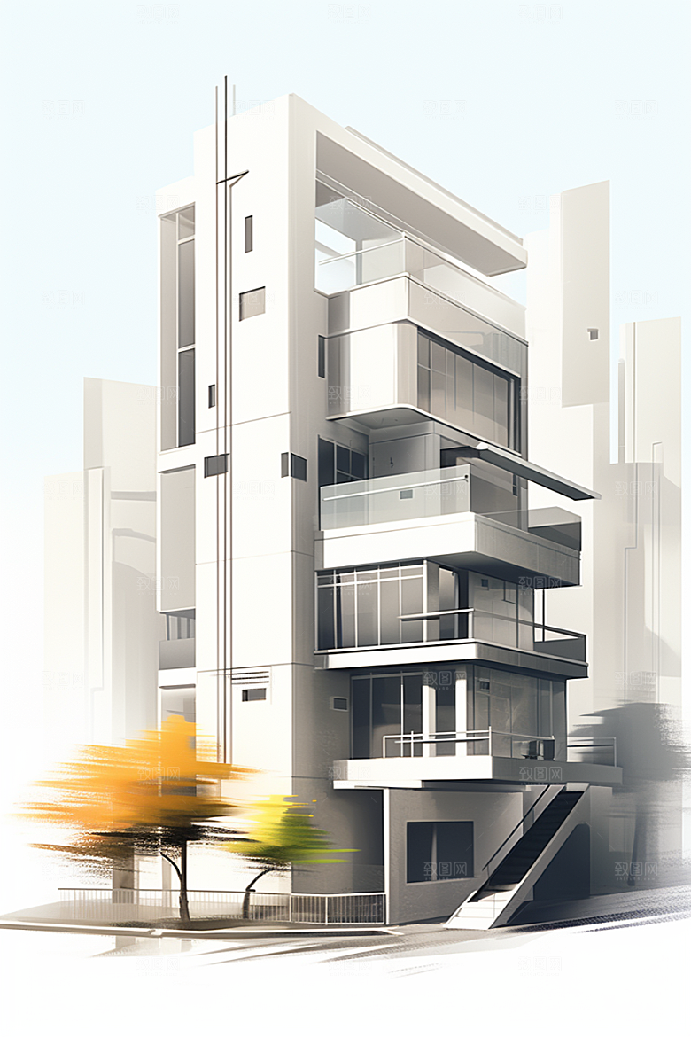 平面建筑大厦几何插画