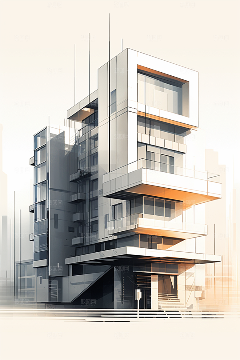 平面建筑大厦简约插画
