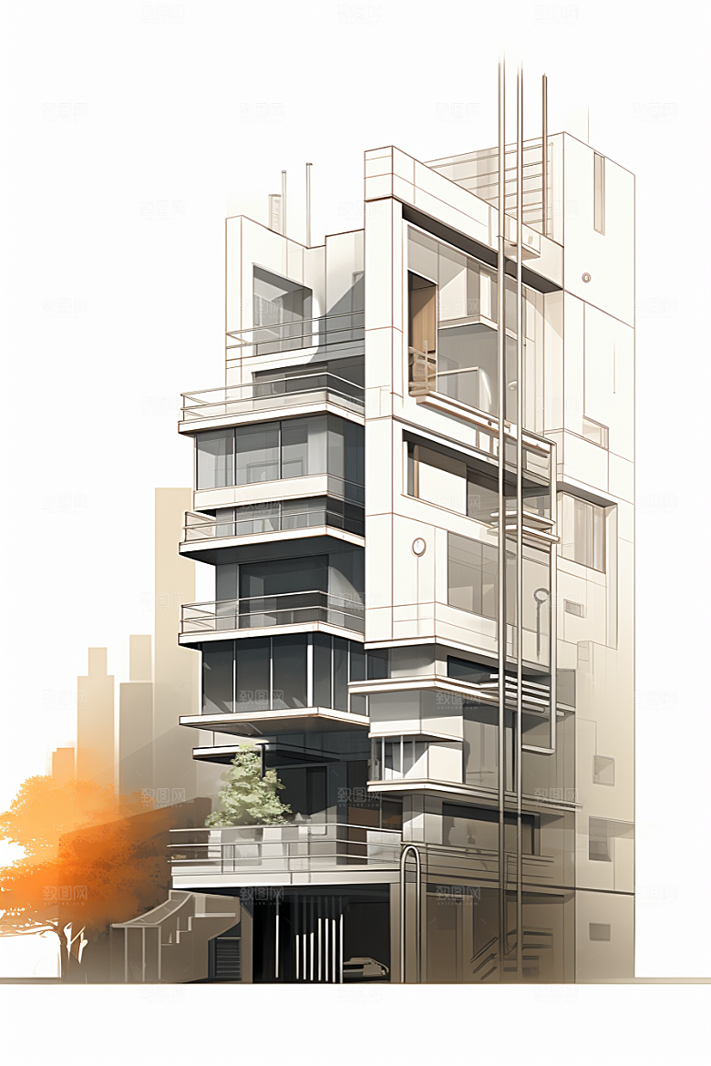 平面建筑大楼高清插画