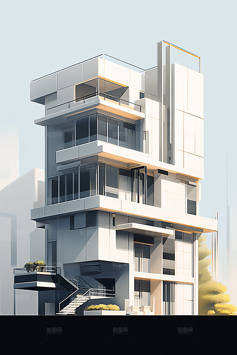 平面建筑几何设计感插画