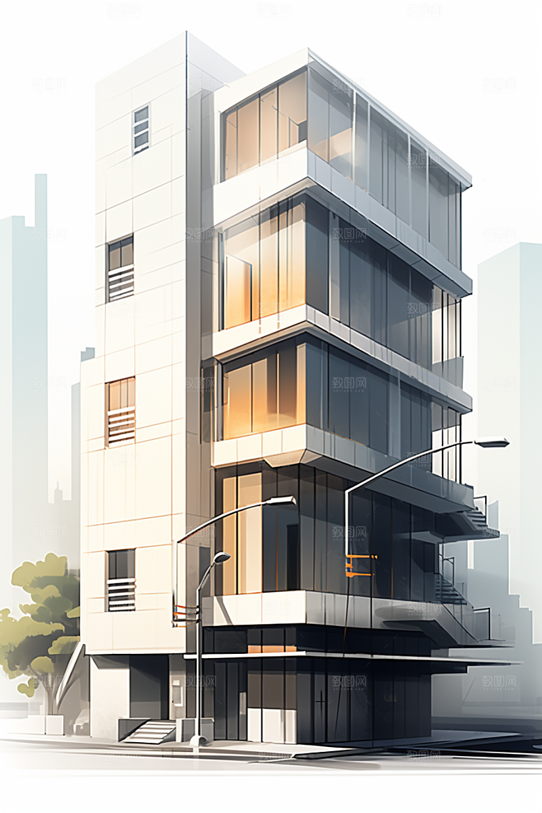 平面建筑高清大楼插画