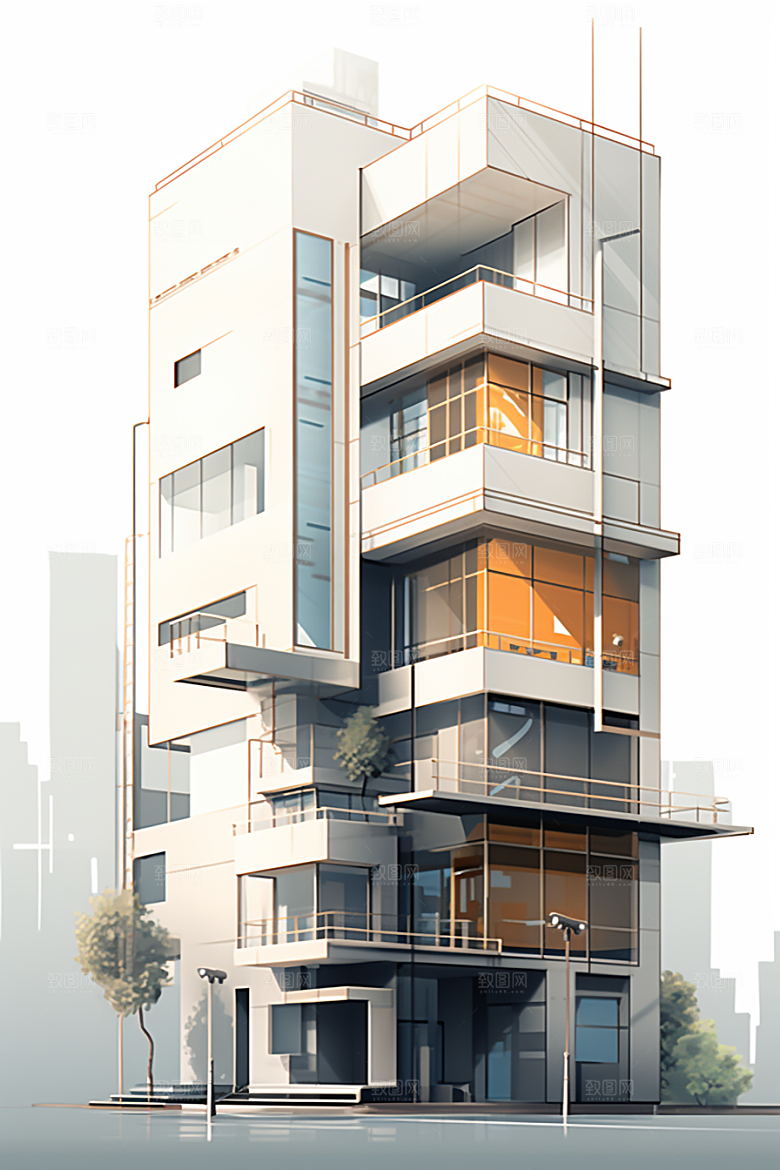 平面建筑大厦高清插画