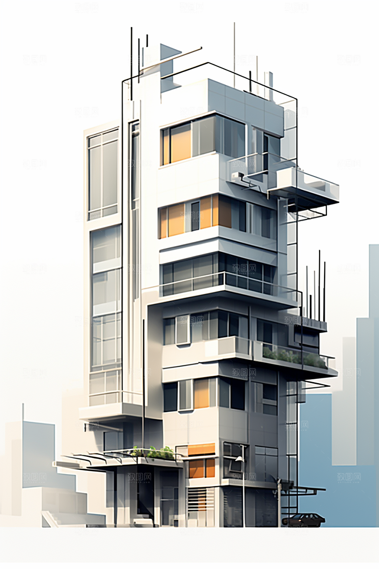 平面建筑立面几何插画