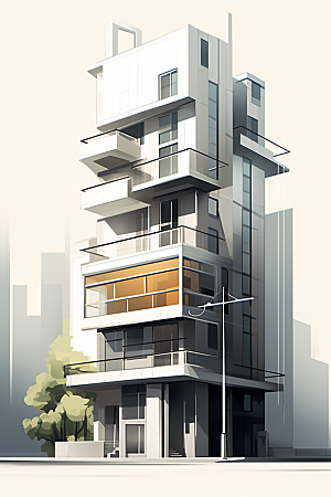 平面建筑立面简约插画