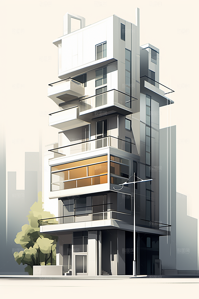 平面建筑立面简约插画