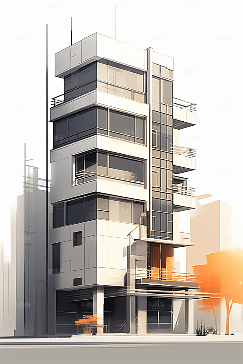 平面建筑立面几何插画