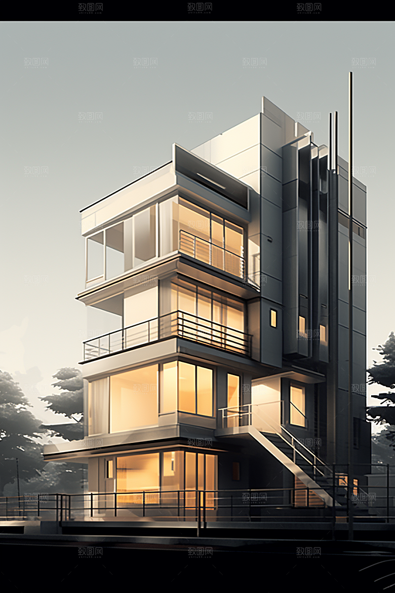 平面建筑高清简约插画