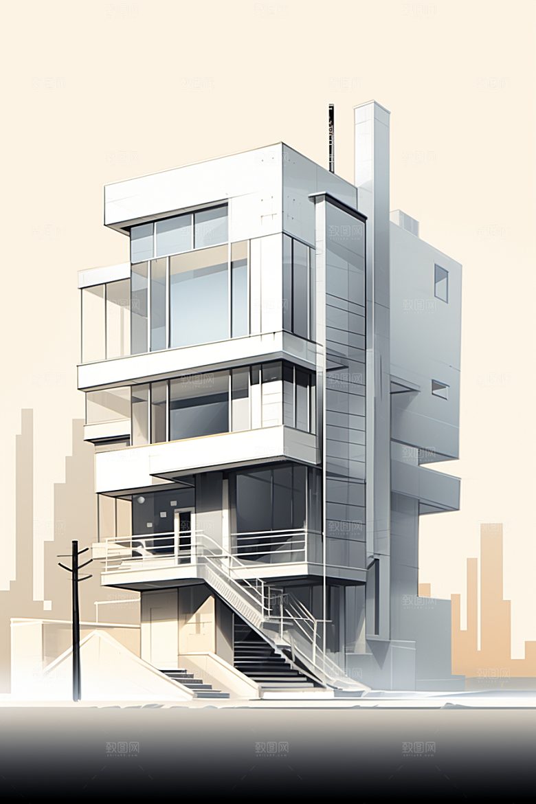 平面建筑扁平风简约插画