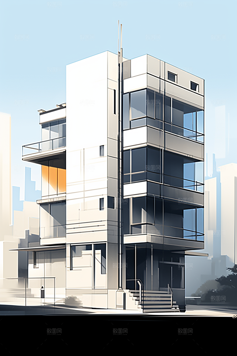 平面建筑大厦几何插画