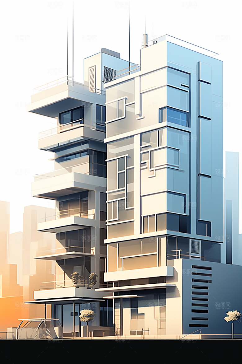平面建筑大楼设计感插画