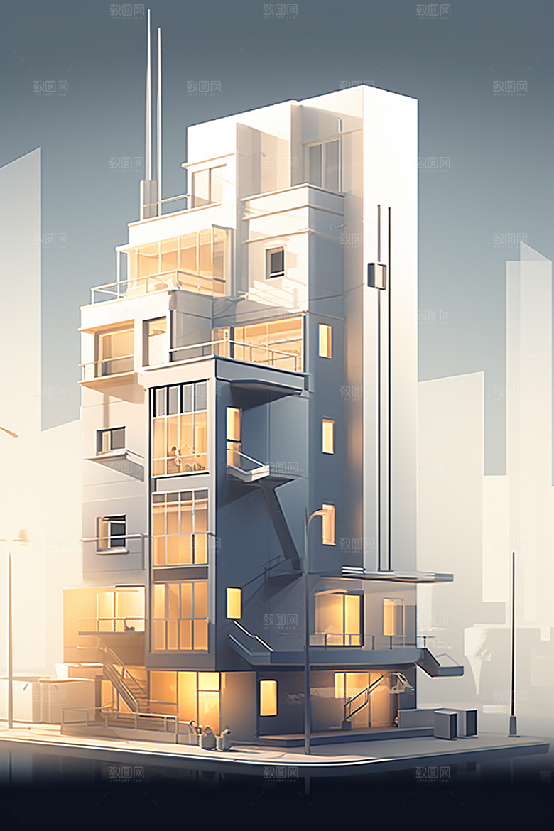 平面建筑几何大楼插画
