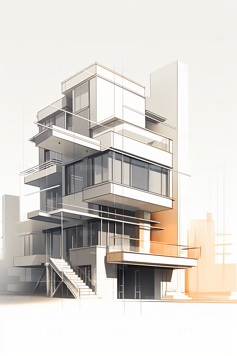 平面建筑大厦几何插画