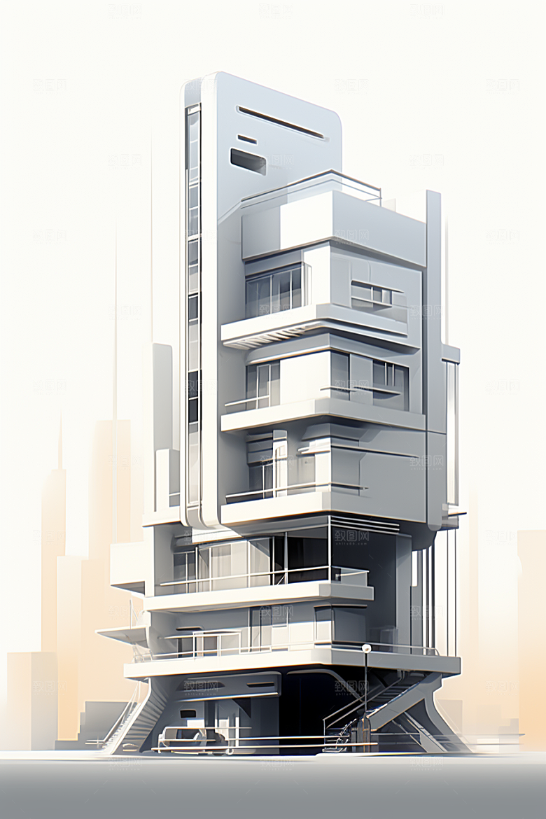平面建筑简约大楼插画