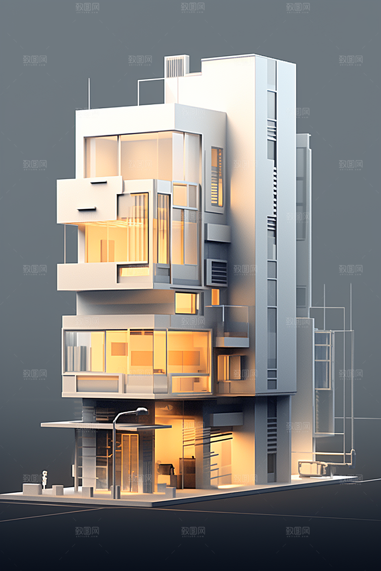 平面建筑简约大厦插画