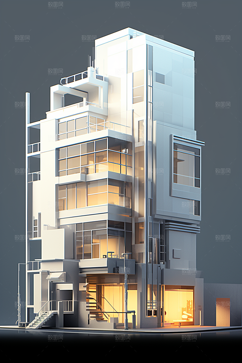 平面建筑简约大楼插画