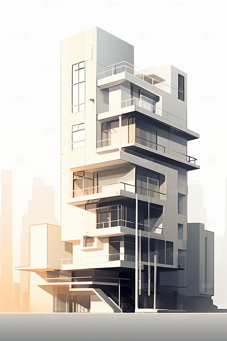 平面建筑几何大厦插画