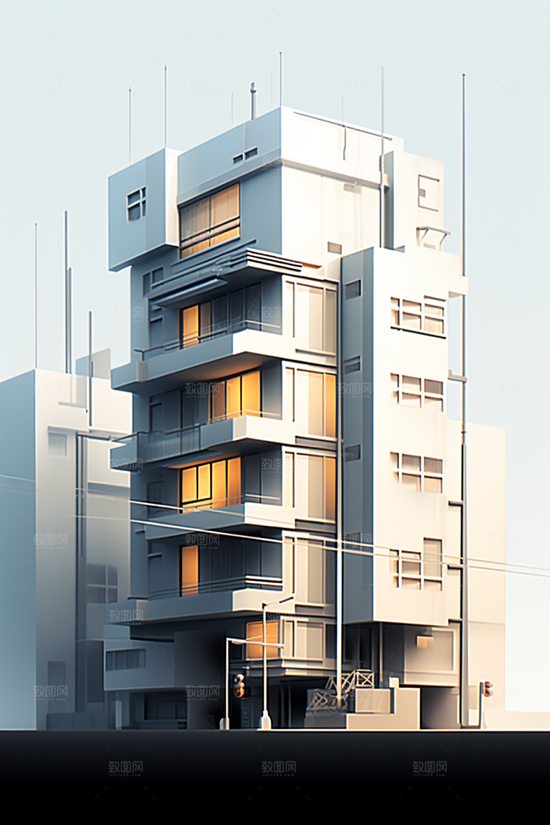 平面建筑立面大厦插画