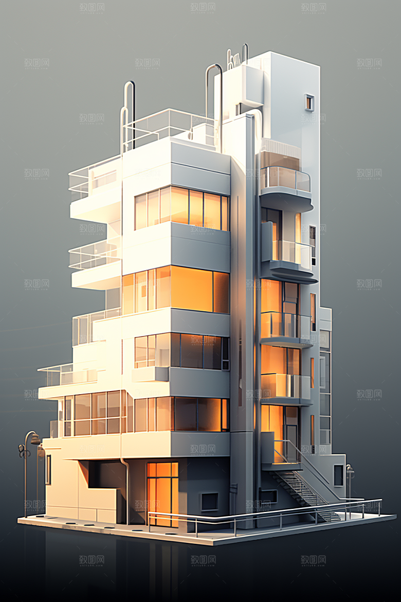 平面建筑大楼立面插画