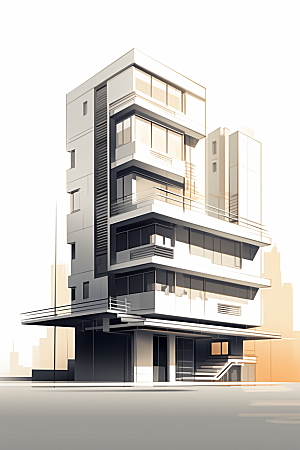 平面建筑大厦设计感插画