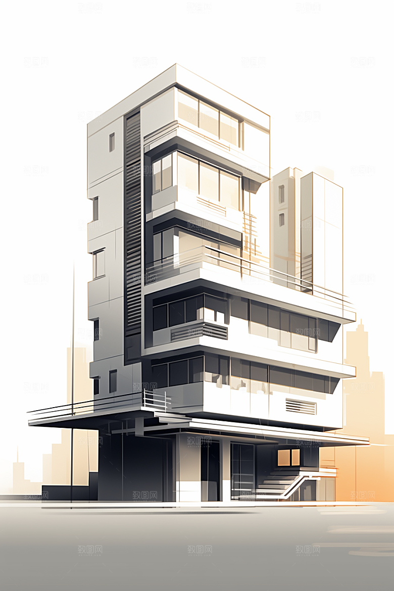 平面建筑大厦设计感插画