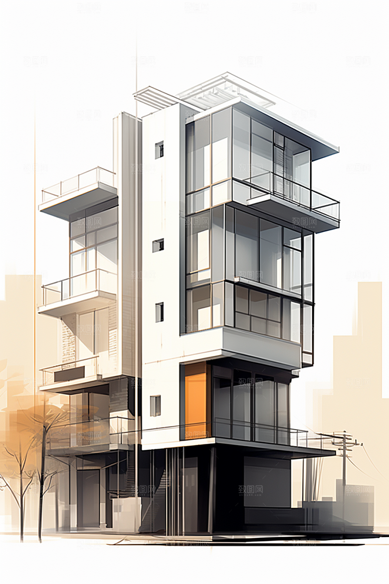 平面建筑简约立面插画