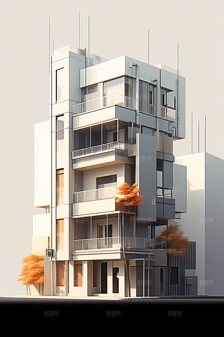 平面建筑几何大厦插画