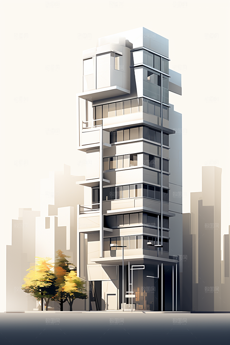 平面建筑大厦设计感插画