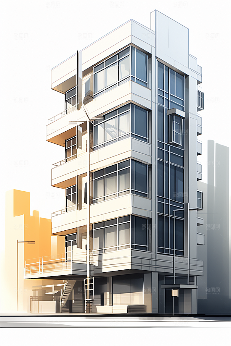 平面建筑设计感大厦插画