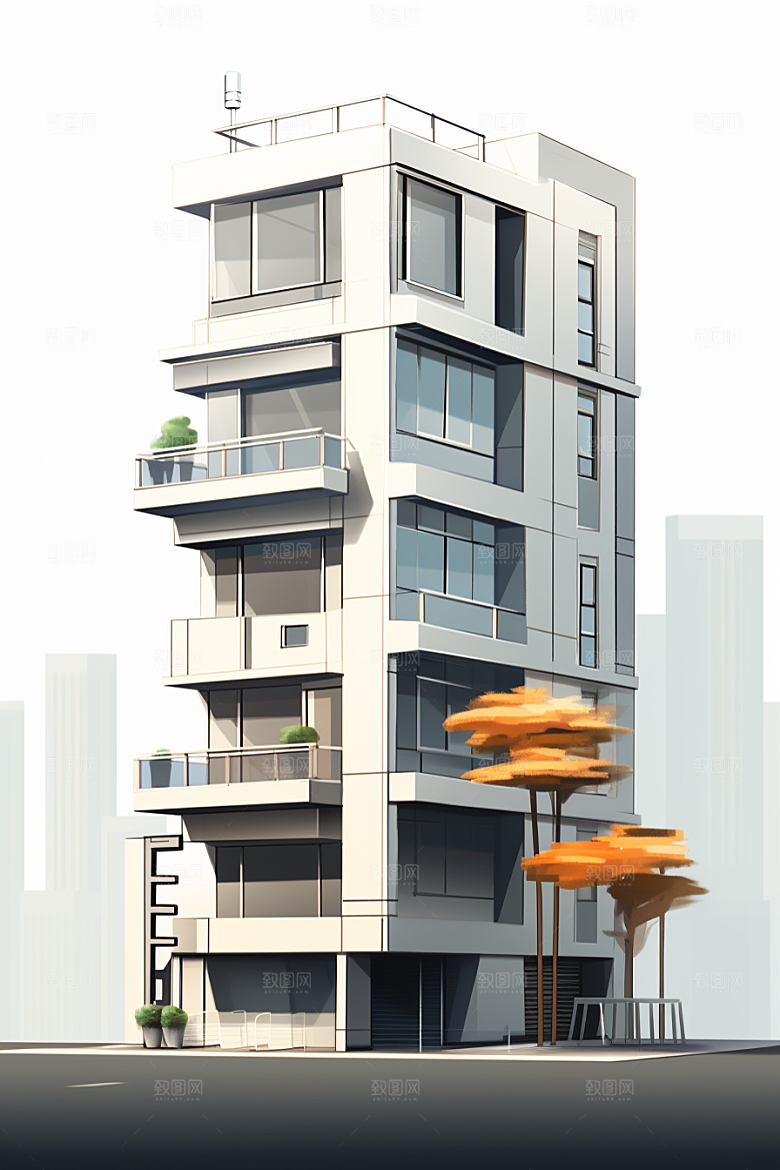 平面建筑大楼设计感插画