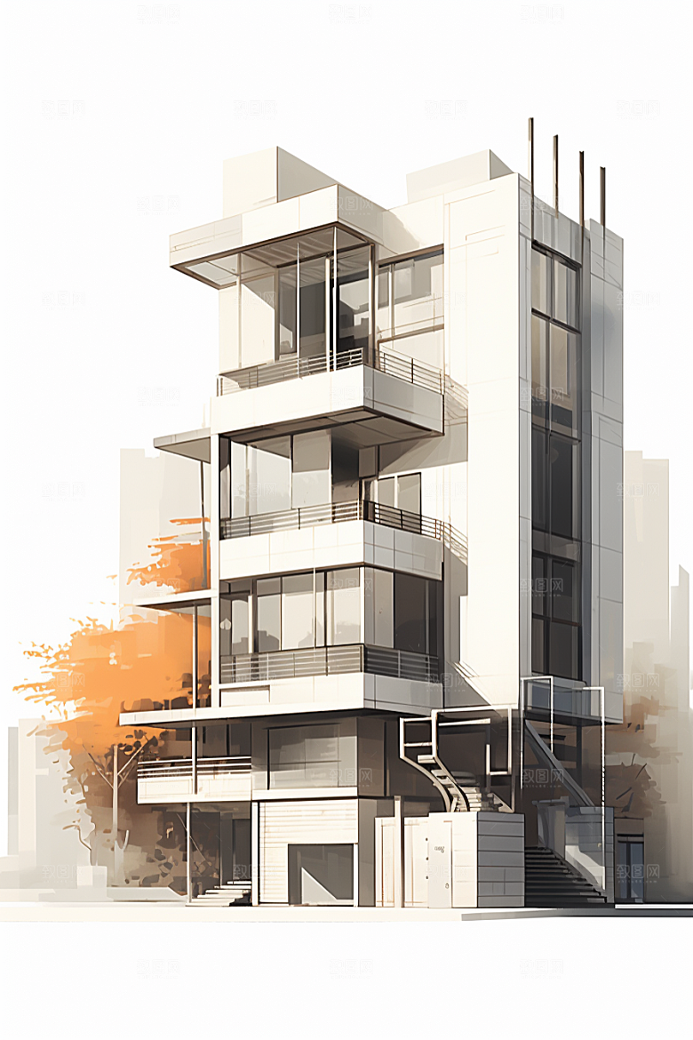 平面建筑设计感几何插画