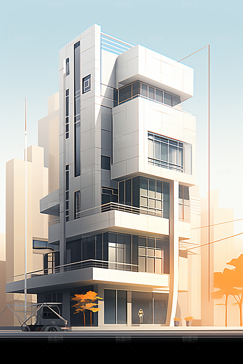 平面建筑扁平风大厦插画