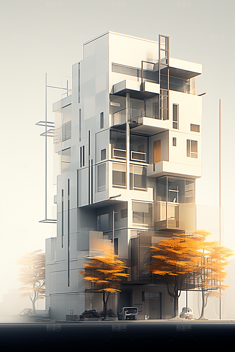 平面建筑简约大楼插画