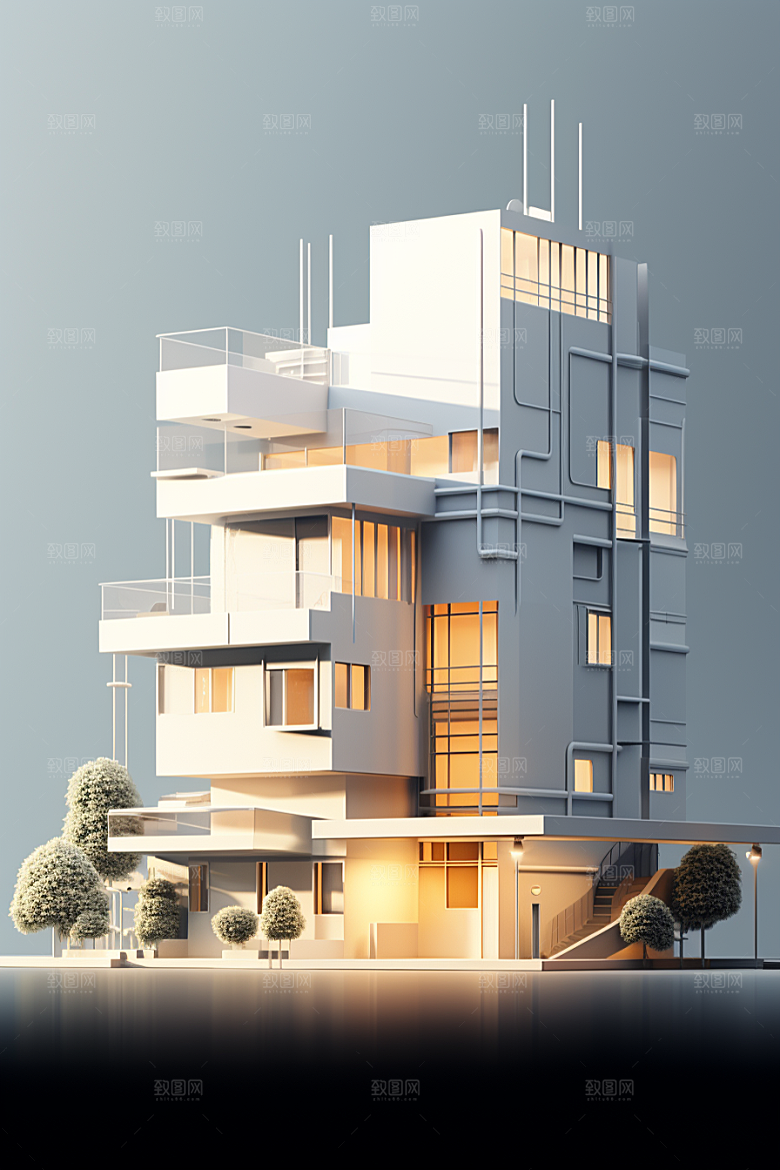 平面建筑大楼设计感插画