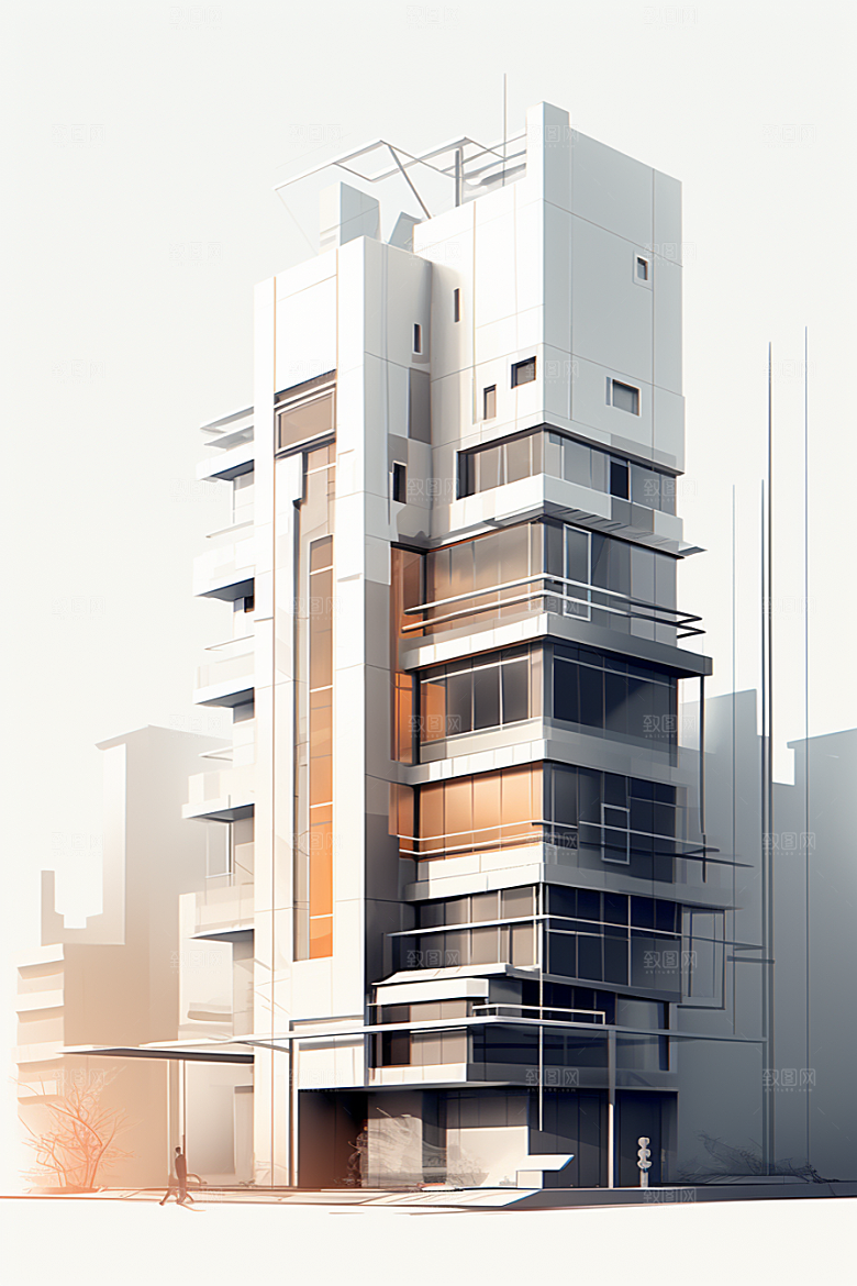 平面建筑大楼简约插画