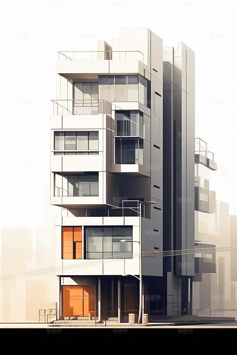 平面建筑简约扁平风插画