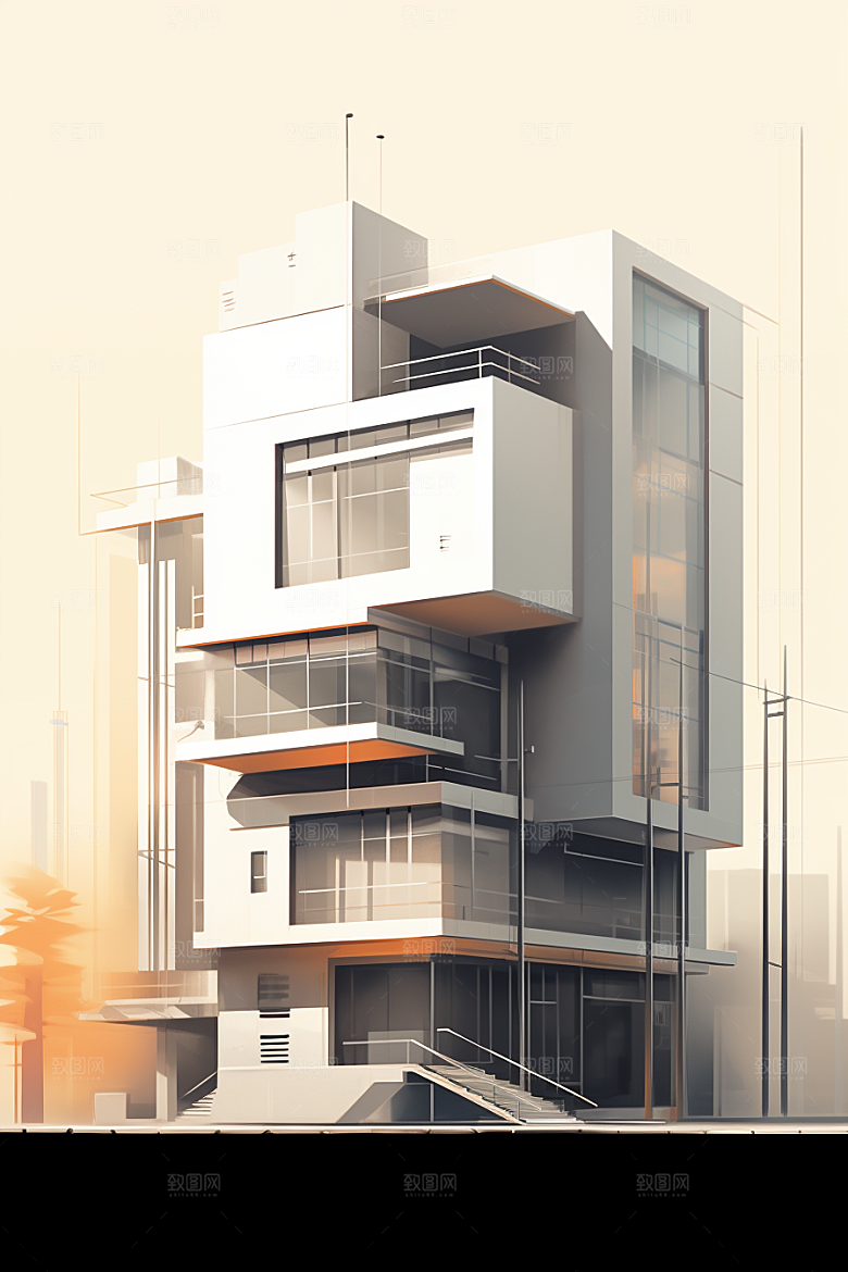平面建筑设计感立面插画