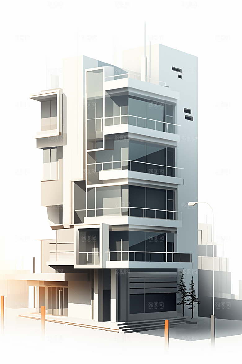 平面建筑设计感扁平风插画