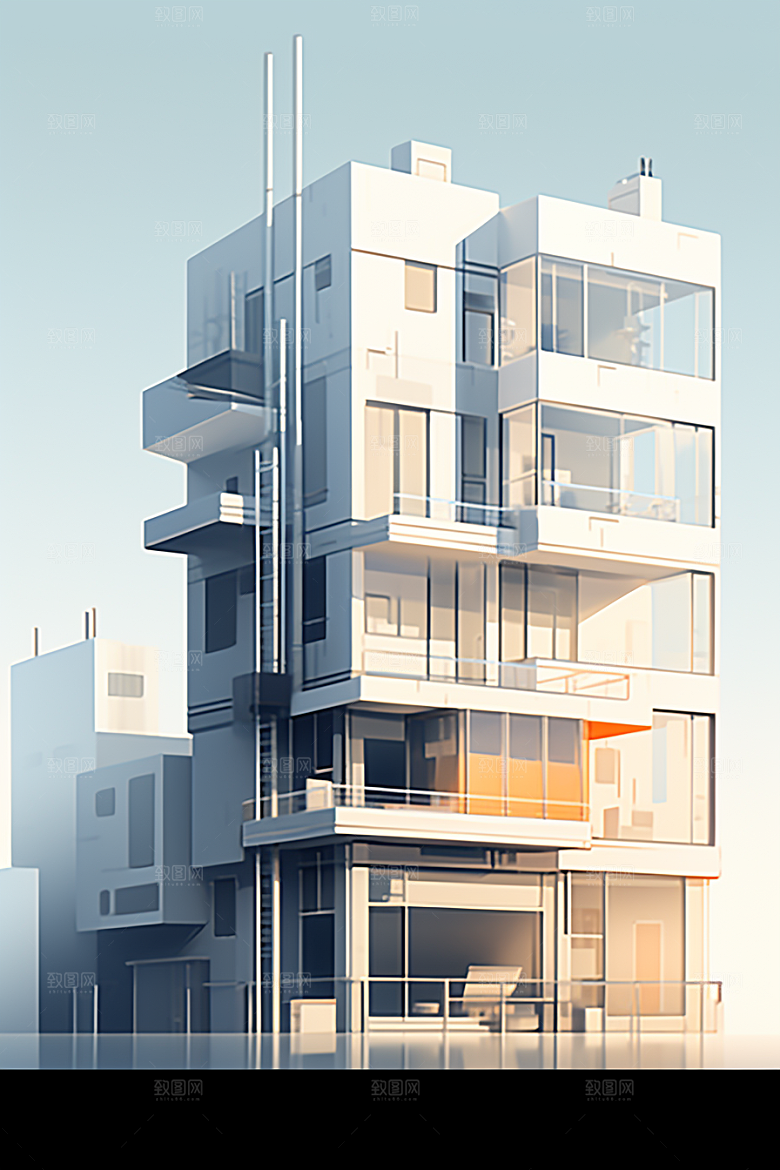 平面建筑大楼简约插画