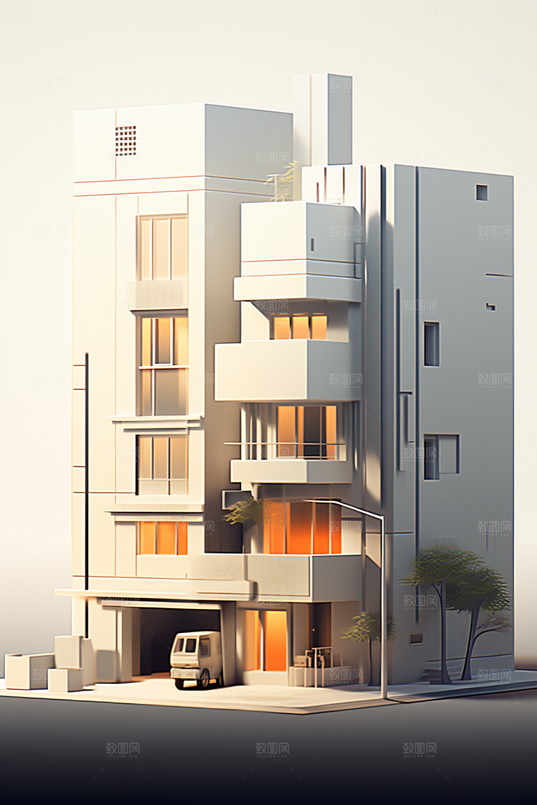平面建筑扁平风设计感插画
