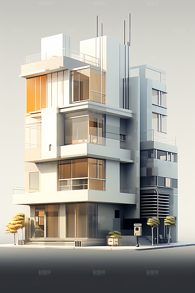 平面建筑设计感几何插画