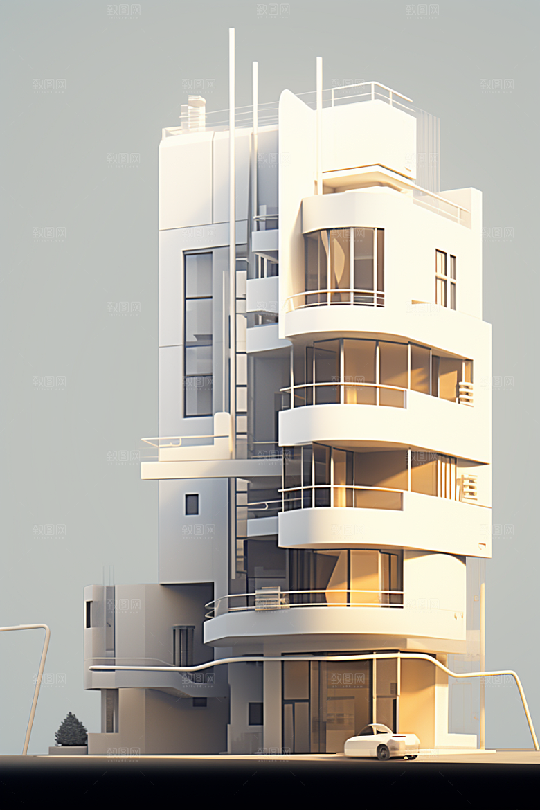 平面建筑几何大楼插画