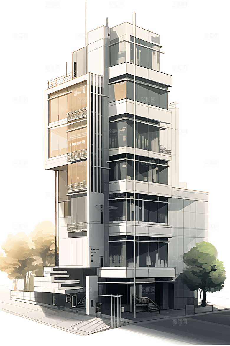 平面建筑扁平风几何插画